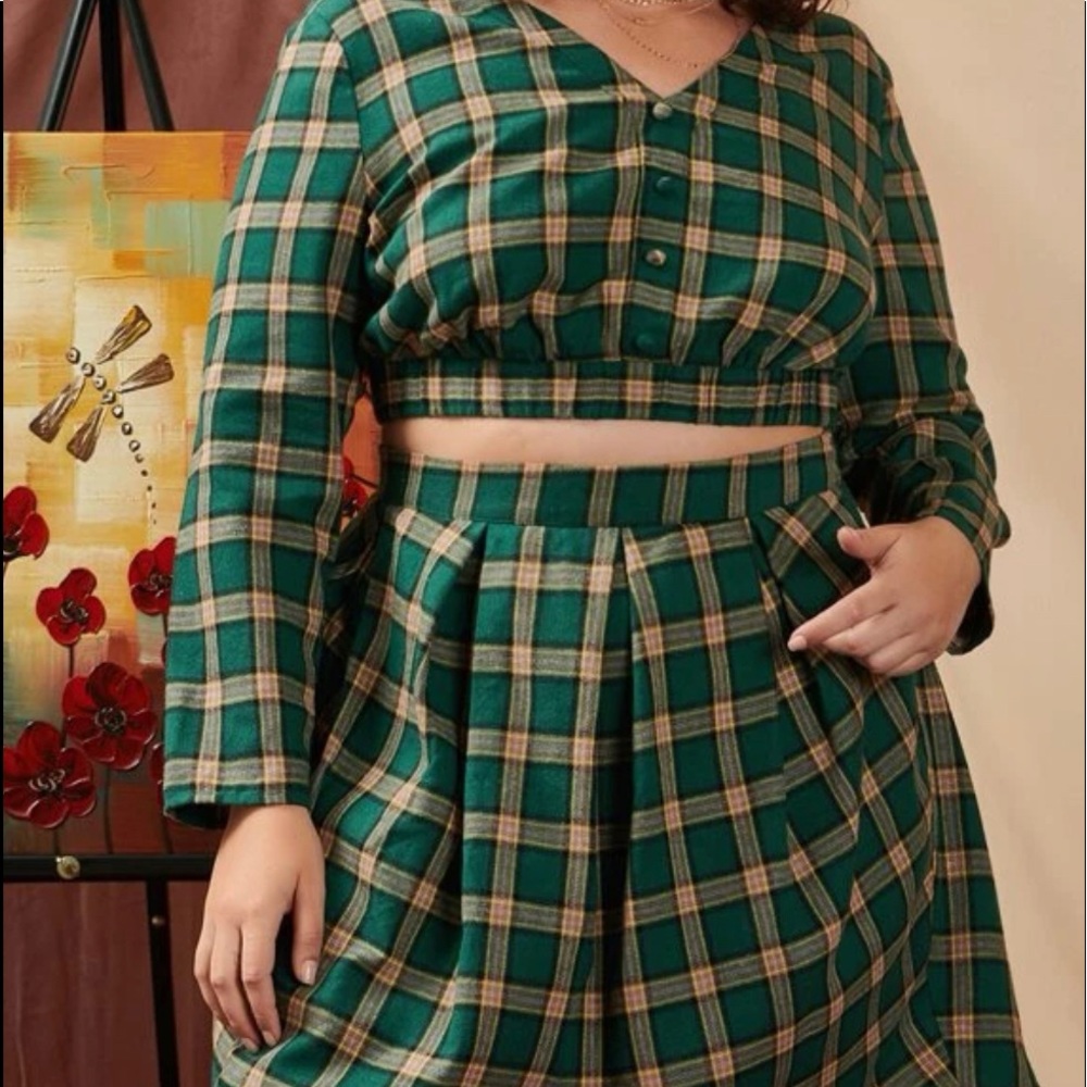 NEW Plus Plaid Crop Top & Pleated Skirt Set – Size 2X – Preppy & Chic